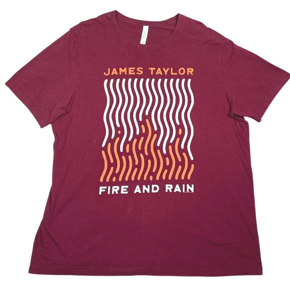 James Taylor Fire and Rain Tour T Shirt Mens Sz 2XL Band Tee Maroon 2021 Unisex